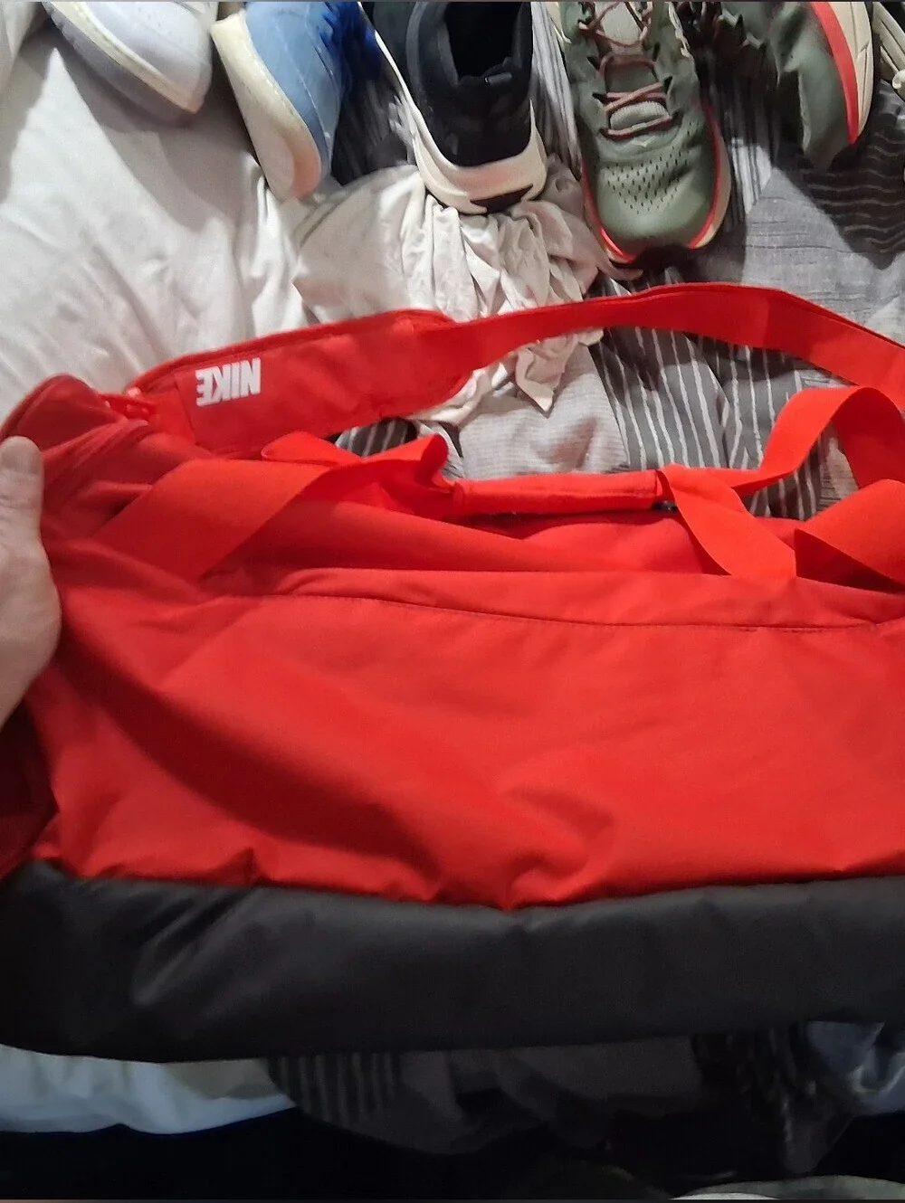 Nike Red and Black Sport Duffel with White Swoosh